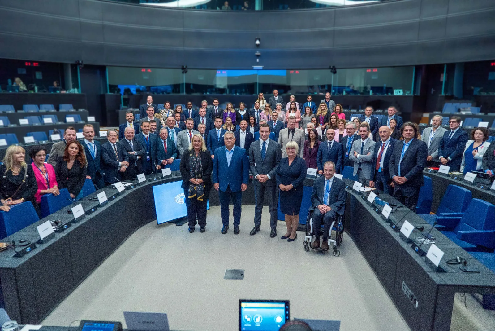 Parlement européen Strasbourg, le 8 octobre 2024 - Réunion extraordinaire du Groupe Patriotes pour l’Europe en présence du Premier ministre hongrois, Viktor Orbán.